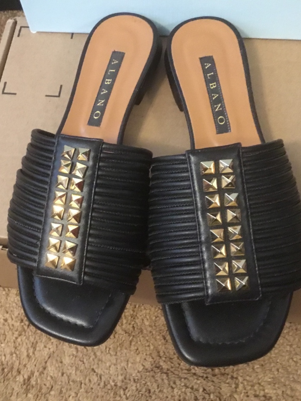 ALBANO (Vero Cuoio) Black Flat Sandals Size 9 (40) with Box Made in Italy - Picture 7 of 8